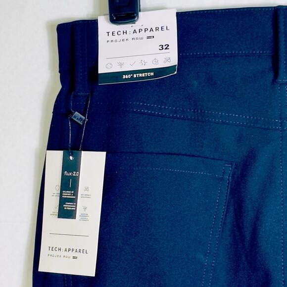 Projek Raw TECH:APPAREL Mens Pants 32 Navy 360° Stretch Zip Pocket Anti-Slip NWT - Picture 9 of 11